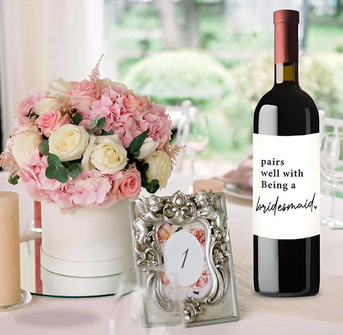 24Pcs Bridesmaid Wine Labels, Bridesmaid Maid of Honor Proposal Gifts Bridal Shower Gifts, Will You Be My Bridesmaid Wine Bottle Stickers, Pairs Well with being a Bridesmaid Wine Bottle Labels