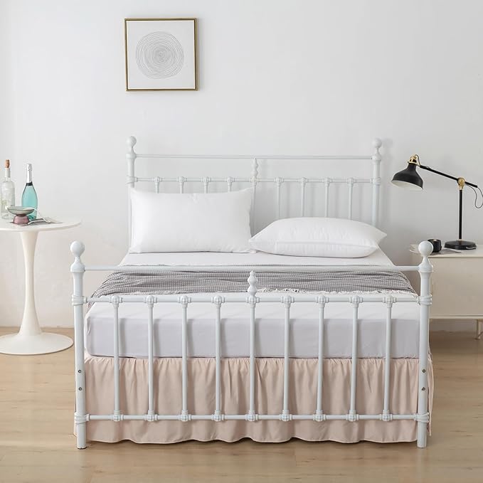 Bed Skirt Queen Size Ruffled Bed Skirt with Split Corners, 18 Inch Drop Dust Ruffle Bed Skirt with Platform, Cream, Queen- 18" Drop