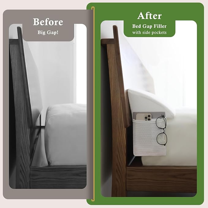 Bed Wedge Pillow for Headboard, Bed Gap Filler Queen of Headboard Pillow, Mattress Gap Filler Made with Triangle Pillow to Close The Gap (0-8") Between Headboard/Wall and Mattress (White, 60"x8"x 6")