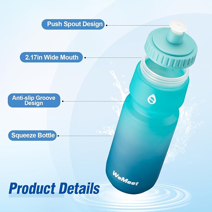 24oz Cycling Sports Bottle, Fits Most Bike Cages, Leak Proof Sport Water Bottle, BPA Free, Mountain Bike Squeeze Bottle with Capacity Scale (Black & Green Blue, 2 Pack)