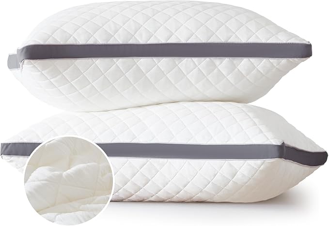 Soft Pillows Queen Size Set of 2,Bed Pillows with Gusseted Edge,Fluffy Microfiber Queen Pillows 2 Pack for Back, Stomach or Side Sleepers