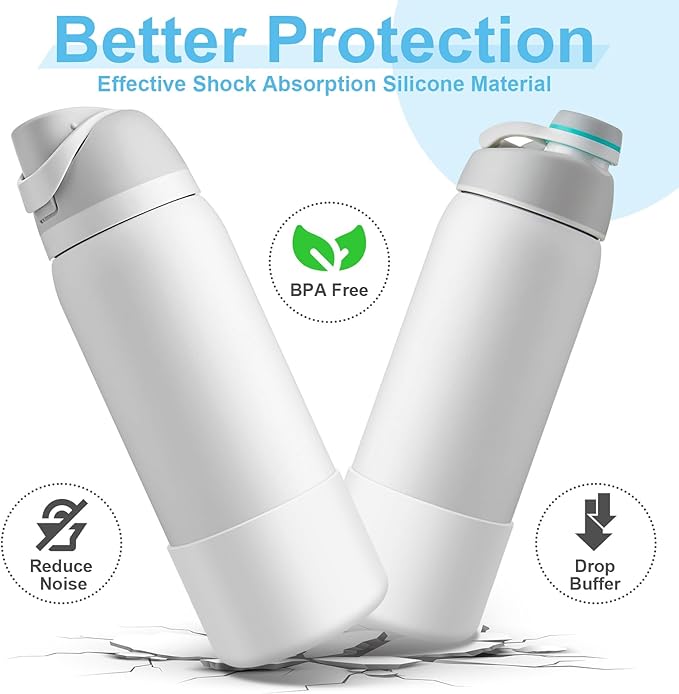 2PCS Silicone Water Bottle Boot for Owala 24oz 32oz 40oz, Anti-Slip Protective Sleeve Bottom Bumper Protector for FreeSip, Twist, and Flip Stainless Steel Water Bottles