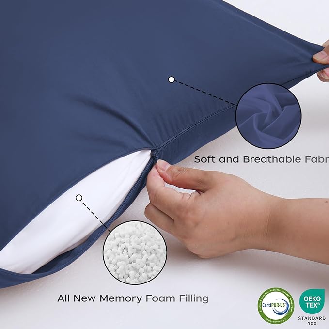 Memory Foam Body Pillow with Removable 100% Cotton Cover, Full Body Pillows for Adults, Large Long Bed Pillow for Sleeping, Firm & Supportive (20x54 inch, Navy Blue)