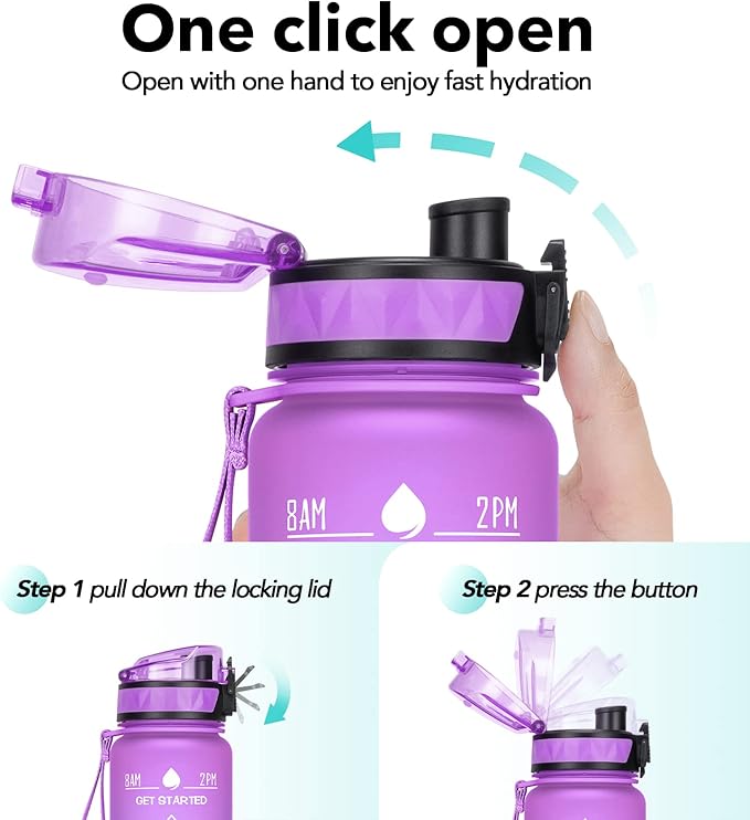 32oz/26oz Motivational Water Bottle with Time Marker & Fruit Strainer, Leak-proof BPA Free Non-Toxic 1l Bottle with Carrying Strap, Perfect for Fitness, Gym and Outdoor Sports, Plastic