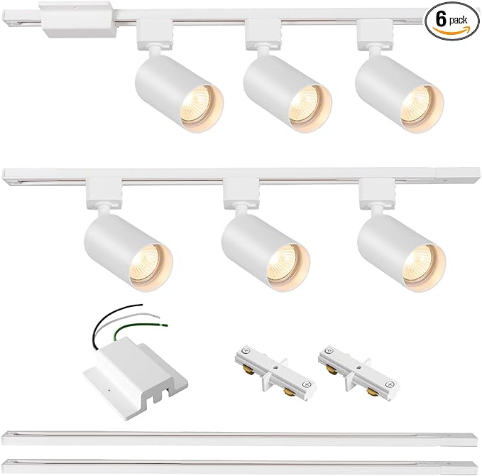 6-Light LED Track Lighting Kit with 6.6FT H Track Lighting Rails & Floating Canopy Connector, GU10 Track Light Kit, Modern Kitchen Track Lighting Fixtures Ceiling Spot Light, White (No Bulbs)