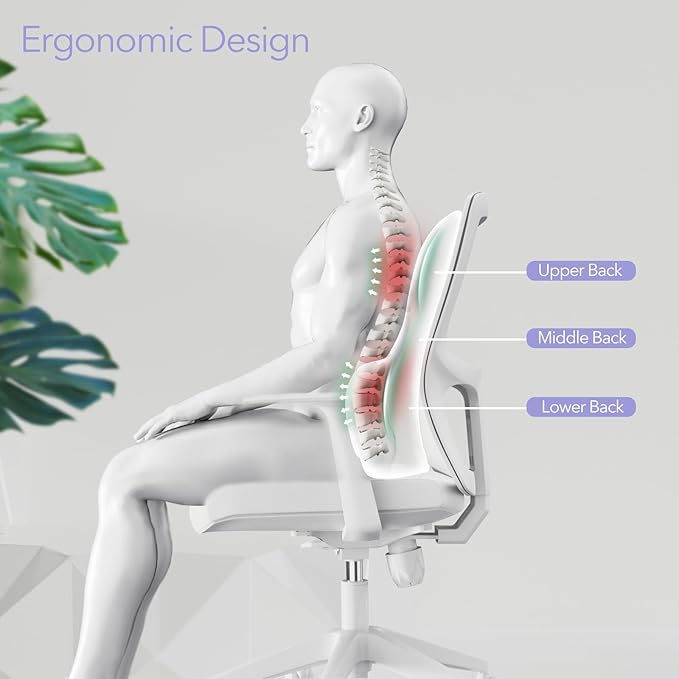 Back Support for Office Chair - Ergonomic Memory Foam Lumbar Pillow and Back Pillow for Back Pain Relief, Ideal Lumbar Support Pillow for Office Chair and Car, Gray Back Support Pillow