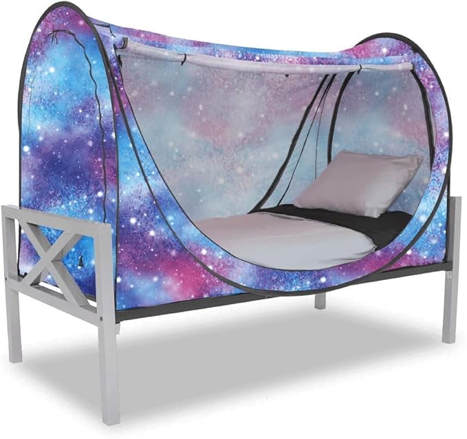 Privacy Pop up Eclipse Bed Tent Bed Drapes (Unicorn Galaxy, Full)