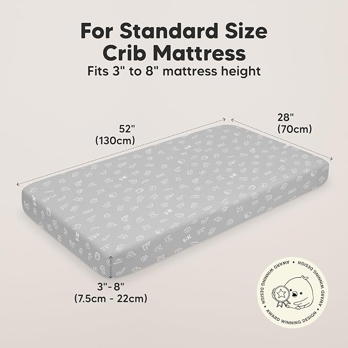 2-Pack Organic Crib Sheets for Boys, Girls - Jersey Fitted Crib Sheet, Baby Crib Sheets Neutral, Crib Mattress Sheet, Cotton Crib Sheets, Breathable Crib Sheet, Baby Mattress Sheets (ABC Land Cloud)