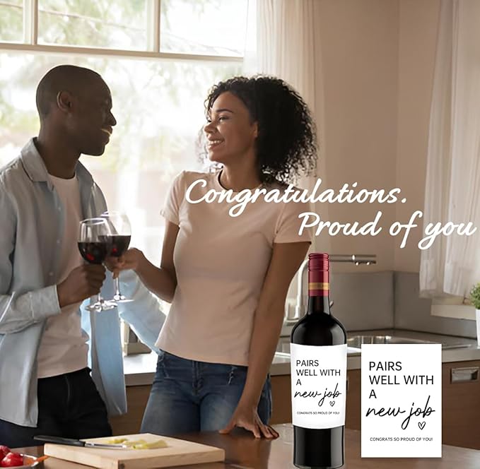 24Pcs New Job Wine Labels, New Job Gifts for Women Men, Promotion Goodbye Farewell Leaving Job Gifts for Coworkers Women, Pairs Well with A New Job Wine Bottle Stickers Labels
