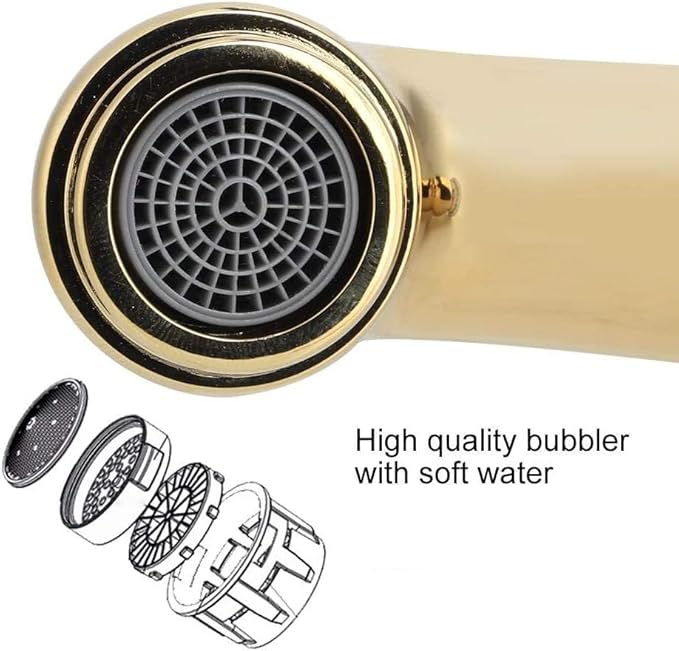 Elegant Bathroom Sink Faucet Single Hole,Cold and Hot Water Basin Sink… (Gold Blue and White Porcelain)