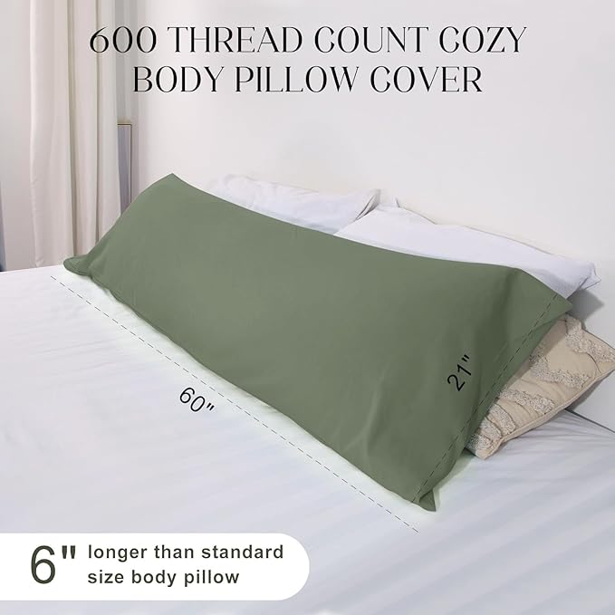 Soft Body Pillow Cover/Pillowcases 60 x 21 Inch, WINKAURA Premium Unique Long Pillow Case for Bed Fits 54x20 Pillow, Envelope Closure, Army Green