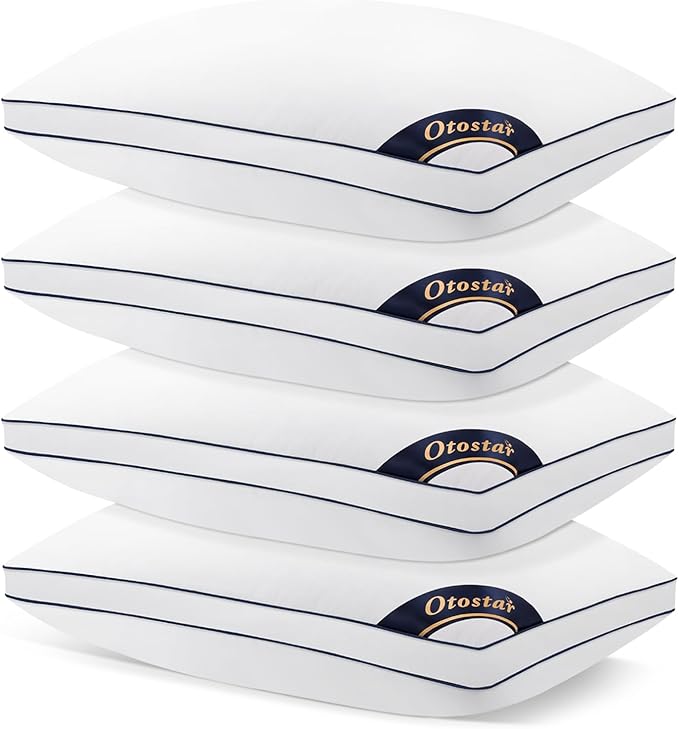 OTOSTAR Pillows King Size Set of 4 Bed Pillows for Sleeping Cooling Pillows 4 Pack with 3D Microfiber Filling Breathable Cover Pillows for Back Stomach or Side Sleepers Soft Fluffy Pillows for Bed