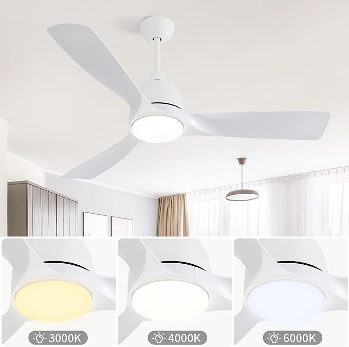 NicBex Ceiling Fan 54 Inch Indoor Modern Ceiling Fans with Lights and Remote Control Reversible Ceiling Fan with 3 ABS Blades and Double Finish for Living Room, Bedroom, White