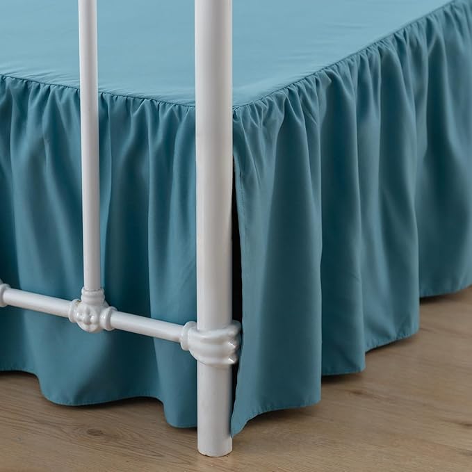 Bed Skirt King Size Ruffled Bed Skirts with Split Corners, 14 Inch Drop Dust Ruffle Bed Skirt with Platform, Teal Blue, 14'' King
