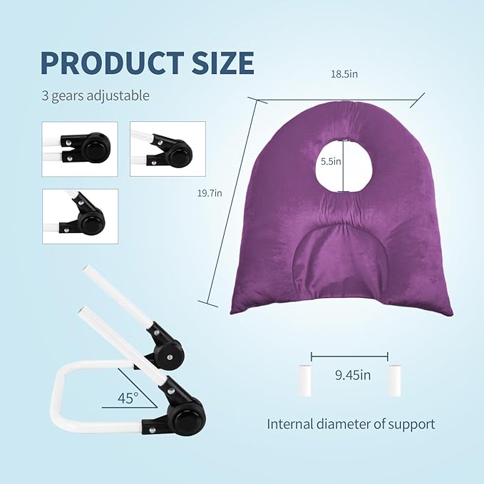 Face Down Pillow for Sleeping, Prone Pillow for Vitrectomy or Retinal Surgery, Adjustable Height Prone Prone Pillow Face Down Sleep, Retina Lying Pillow Eye Surgery Recovery (Velvet-Purple)