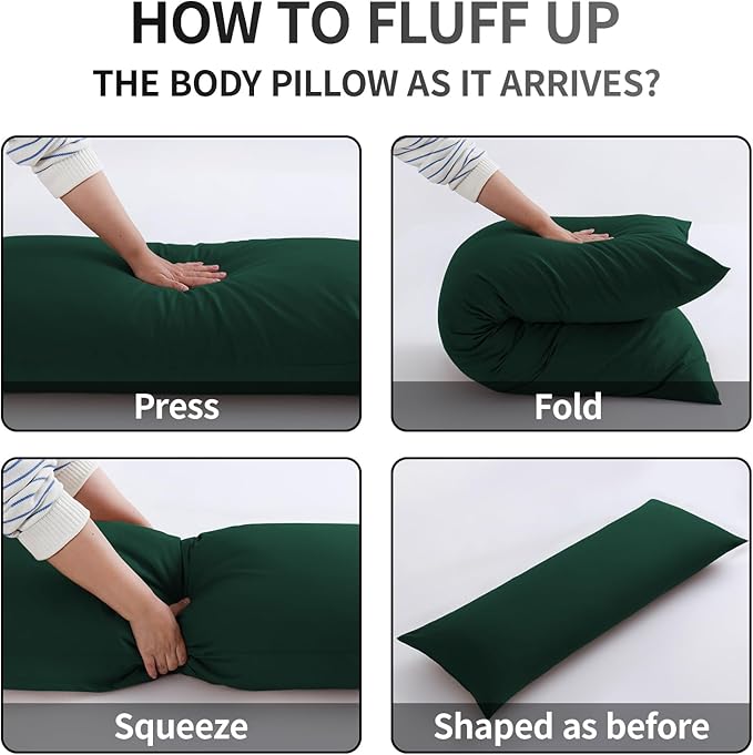 Memory Foam Body Pillow with Removable 100% Cotton Cover, Full Body Pillows for Adults, Large Long Bed Pillow for Sleeping, Firm & Supportive (20x54 inch, Dark Green)