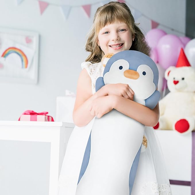 36" Penguin Stuffed Animal, Soft Jumbo Long Cuddle Pillow, Cute Blue Penguin Plush Body Pillow Plushies Toy Gift for Kids, Boy and Girls Birthday,Valentine