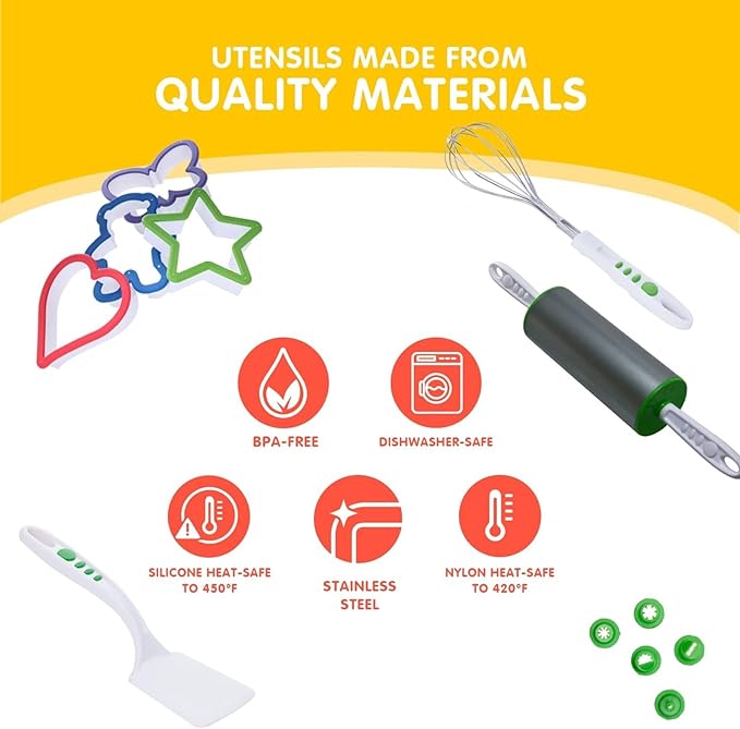 Curious Chef 38-Piece Cookie & Cupcake Kit for Kids, Dishwasher Safe & BPA-Free Plastic, Includes Real Tools - Measuring Spoon and Cup Set, Cookie Cutter, Silicone Liners, and More