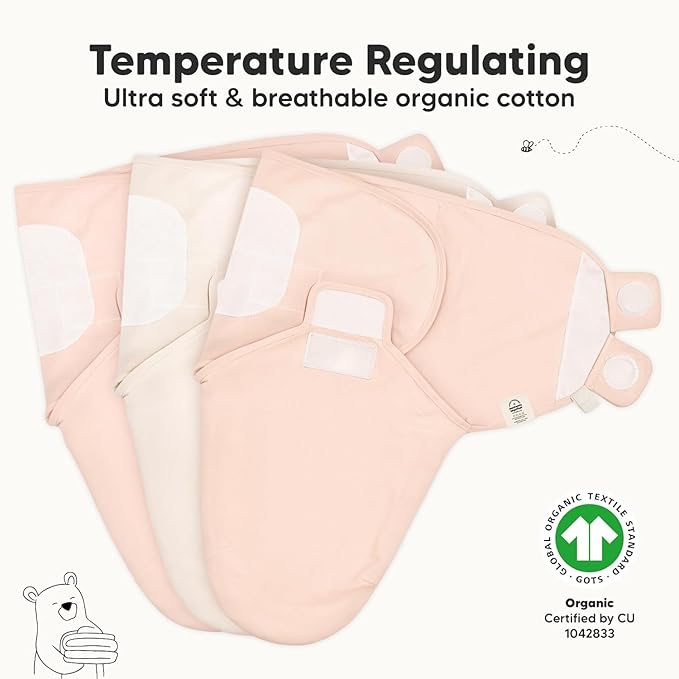3-Pack Organic Baby Swaddle Sleep Sacks - Newborn Swaddle Sack, Ergonomic Baby Swaddles 0-3 Months, Swaddles for Newborns, Baby Sleep Sack, Baby Swaddle Blanket Wrap,Baby Essentials(Angelic)