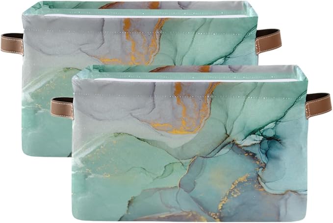 Green Tie Dye Storage Basket Fabric Storage Bin Laundry Baskets Marble Turquoise Foldable Storage Boxes Organizer Bag for Baby Cloth Dog Toy Book Storage Cubes Shelf Closet Basket 16×12×8 Inches