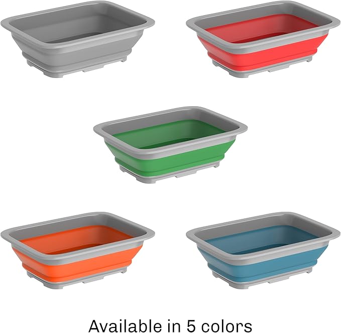 Set of 2 Multipurpose Wash Bins – 10-Liter Basins for Camping, Parties, or Cleaning – Collapsible Bucket Set by Wakeman (Blue)