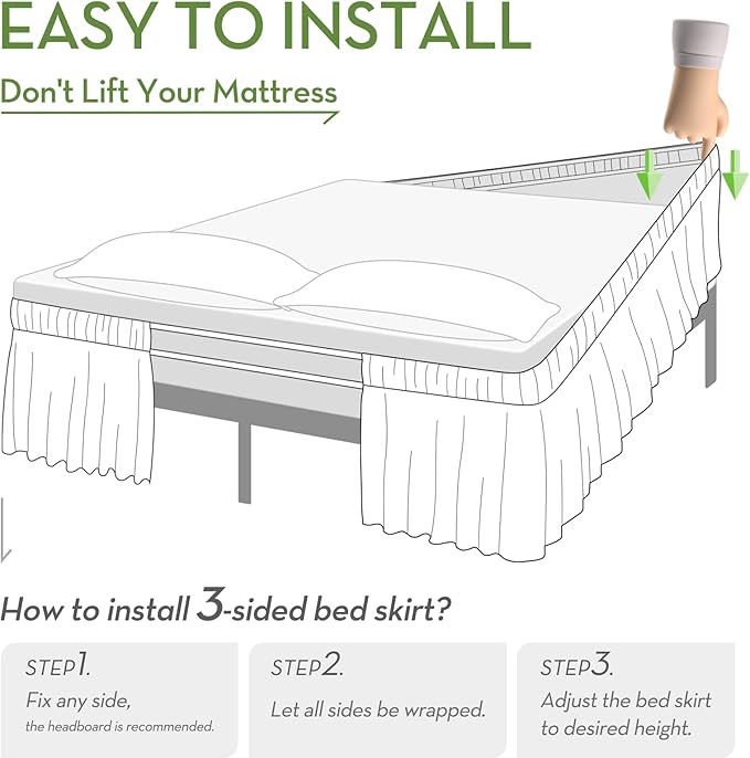 RIMELA Bed Skirting Queen Size White Bed Skirt 21 Inch Drop, Wrap Around Elastic Adjustable Bedskirt, Dust Ruffle for Bed Frame & Box Spring Soft Durable Fabric Machine Washable Easy to Install