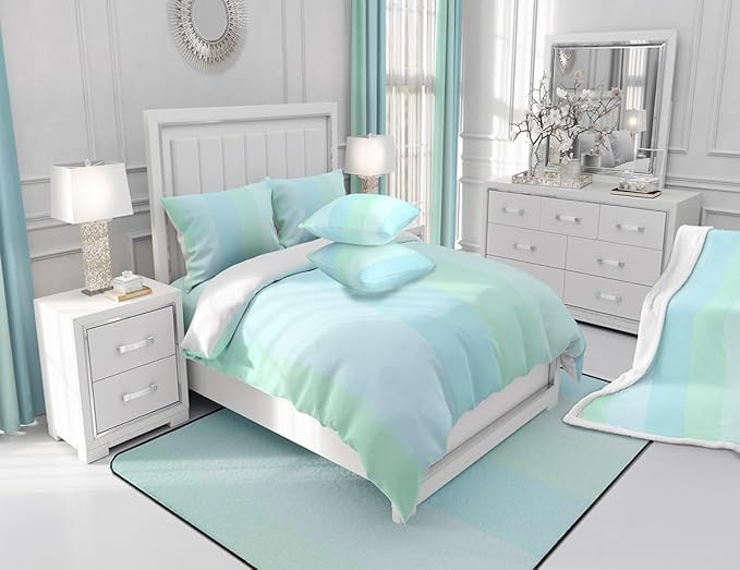 Feelyou Blue Green Stripe Shower Curtain Geometric Fabric Shower Curtain for Kids Simple Modern Bathroom Waterproof Accessories with 12 Hooks Women Men Fresh Style Curtains,72x72 Inches