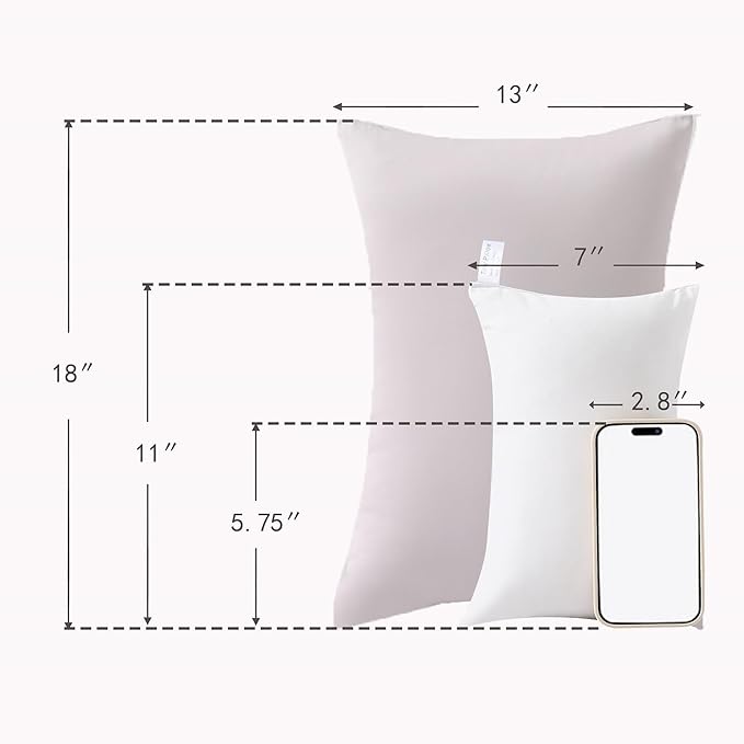 MEILA 2 Pack Cotton Tiny Pillows, 11"x7" Mini Pillows for Kids, Pets, Sleeping and Traveling, Small Washable Decorative Pillows for Neck, Wrist, and Knee, Qrange & Light Grey