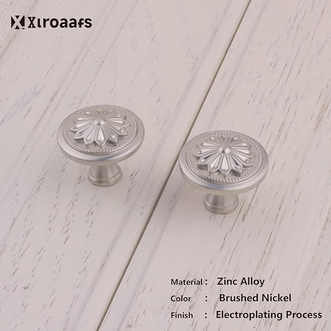 4 Pack Brushed Nickel Cabinet Hardware Knobs Round, 1-2/5"Satin Nickel Knobs Handles for Kitchen Cabinets and Drawers Nickel Drawer Knobs Dresser Knobs