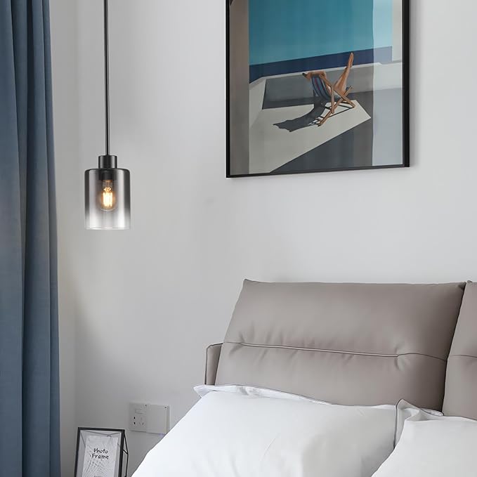 Black Pendant Lights Kitchen Island,Smoked Glass Pendant Light Fixture Multiple Stems Rods 3 Units 12 Inch 3 Units 4 Inch (2 Pack Smoked Glass+Black Downrod)