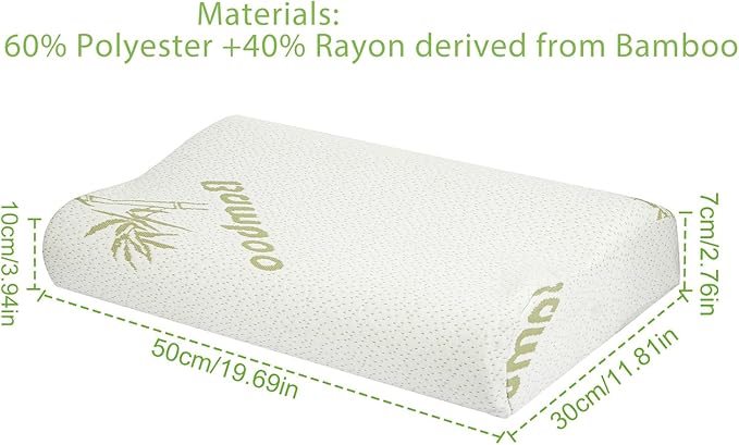 iMounTEK Bed Pillow Rayon derived from Bamboo Memory Foam Pillow, Sleep Pillow Contoured Orthopedic Pillow Soft Neck Support Breath Pillow(M)