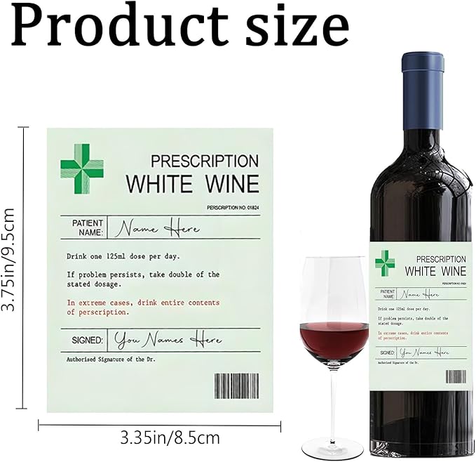24Pcs Prescription Wine Bottle Label, Wine Prescription Medical Alcohol Bottle Gift Funny Drinks Sticker Label Party Decorations Waterproof Wraps Sticker for wine Bottle Sticker