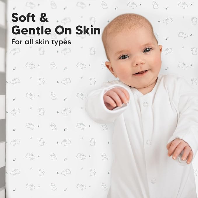 2-Pack Crib Sheets for Boys,Girls - Viscose Derived from Bamboo Fitted Crib Sheet, Organic Baby Crib Sheets, Crib Mattress Sheet,Toddler Bed Sheets,Baby Sheets for Crib Fitted Sheets(Bunnies)