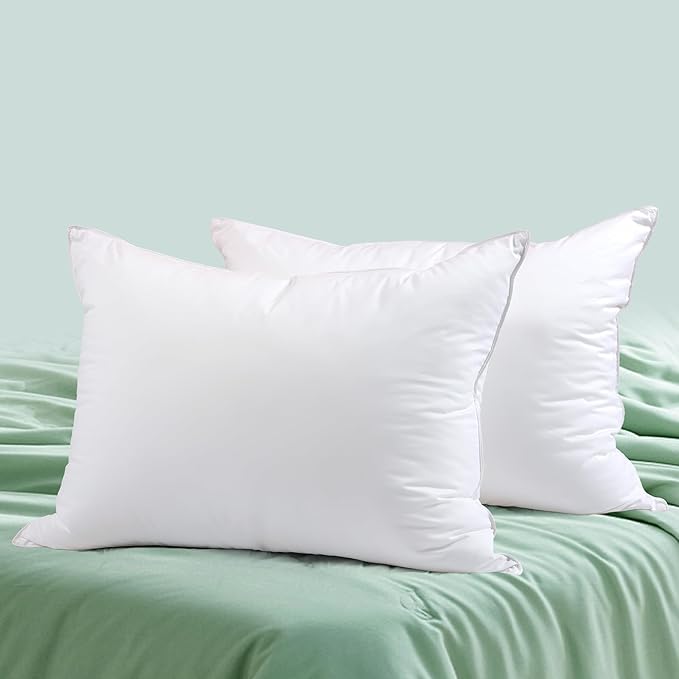 Goose Feather Down Pillows Queen Size Set of 2 - Luxury Soft Feather Down Pillow for Sleeping - Hotel Quality Bed Pillows - Wrapped in Polyester (Solid White, 20x30 Inches)