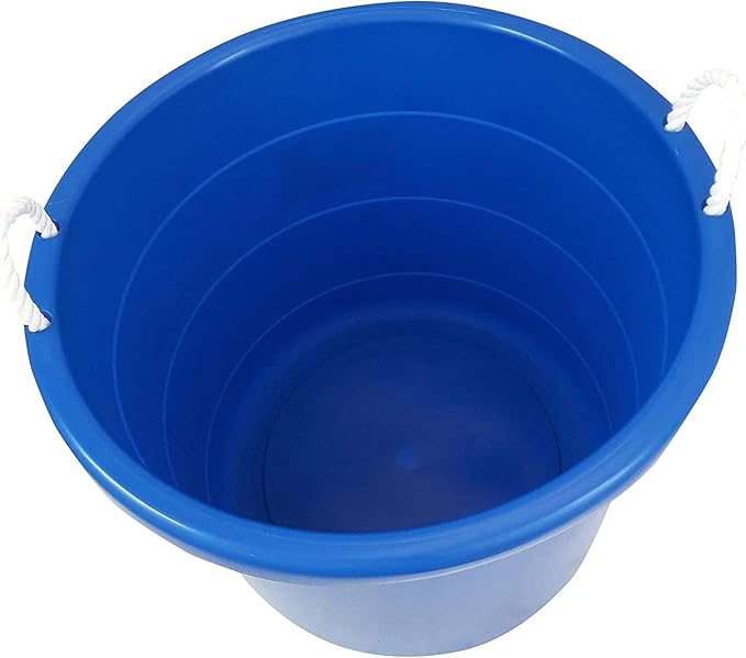 Homz Multipurpose 18 Gallon Plastic Open-Top Storage Round Utility Tub with Rope Handles for Indoor or Outdoor Home Organization, Blue (2 Pack)