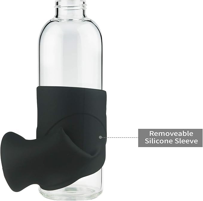 32 oz Borosilicate Glass Water Bottle BPA Free Reusable Glass Drinking Bottle with Silicone Sleeve and Stainless steel Lid