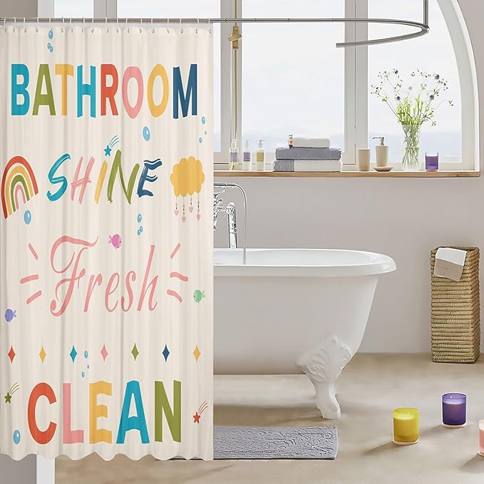 Feelyou Boys Girls Colorful Quotes Bath Curtain Rainbow Shower Curtain Kids Inspirational Words Bathroom Shower Curtain Set Cartoon Cute Teens Bathroom Accessories Room Decor 72"x84"