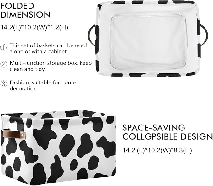 Cow Spots Storage Basket Fabric Storage Bin Laundry Baskets Farm House Country Style Foldable Storage Boxes Organizer Bag for Baby Cloth Dog Toy Book Storage Cubes Shelf Closet Basket 16×12×8 Inches