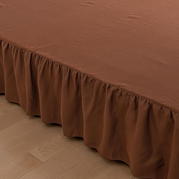 Bed Skirt King Size Ruffled Bed Skirts with Split Corners,14 Inch Drop Dust Ruffle Bed Skirt with Platform,Brown