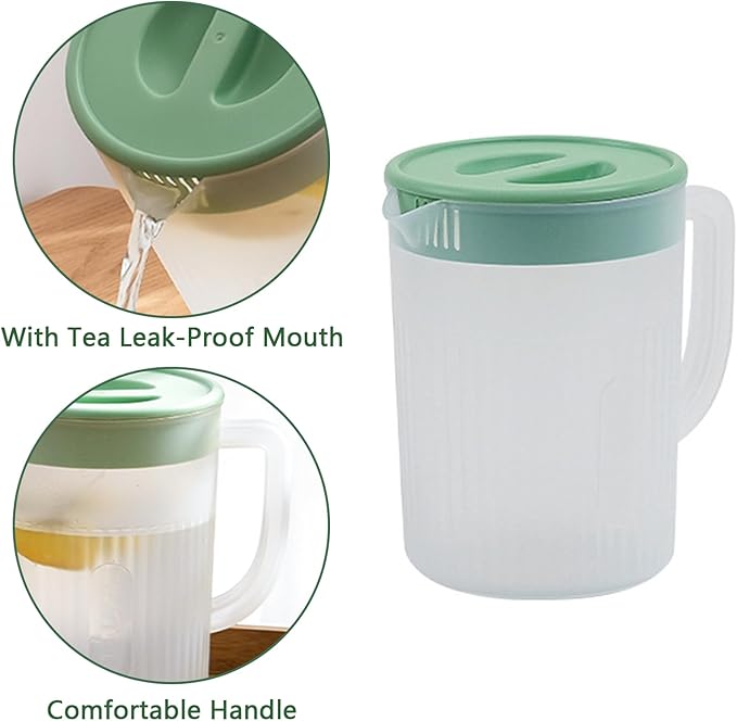 2.2 Liter Plastic Water Pitcher Large-Capacity Household Water Jug with Lid, Beverage Container for Hot Cold Juice Tea (Transparent green)