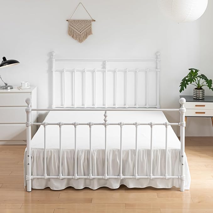 Bed Skirt Ruffled Bed Skirt with Split Corners, 18 Inch Drop Dust Ruffle Bed Skirt with Platform, Ivory,Twin Size