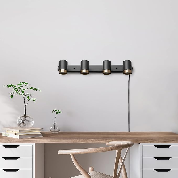 Globe Electric 64000047 4-Light Complete Track Lighting Kit with Pivoting Track Heads, Matte Black, Plug-in, Ceiling Light, Kitchen Light, GU10 Socket, LED Bulb Compatible