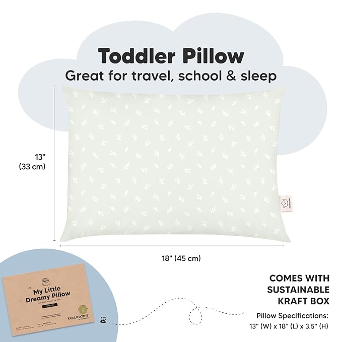 2-Pack Toddler Pillow - Soft Organic Cotton Toddler Pillows for Sleeping - 13X18 Small Pillow for Kids - Kids Pillows for Sleeping - Kids Pillow for Travel, School, Nap, Age 2 to 5 (Herb)