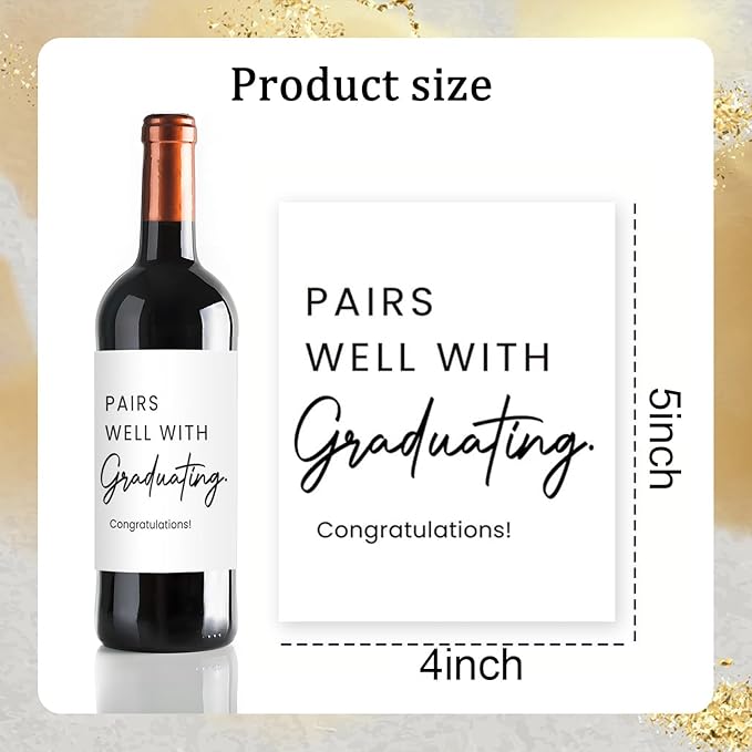 24Pcs Graduation Wine Labels, College Graduation Grad Gifts for Him Her Women, Graduation Party Decorations Wine Bottle Stickers Labels, Pairs Well With Graduating Wine Labels