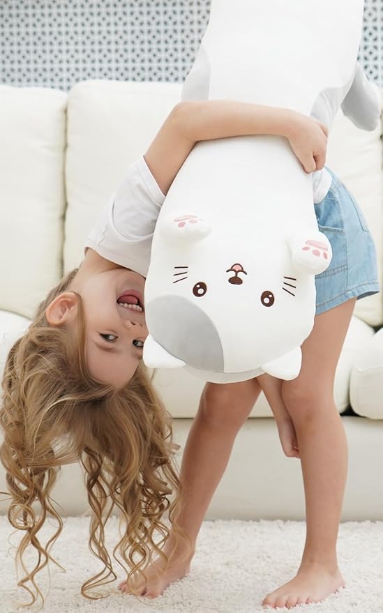 35.4" Cat Stuffed Animal, Soft Long Pillow Doll Cute Cartoon Kitten Plush Hugging Pillow Plushies Toy Gift for Kids, Girls,Birthday,Valentine,Easter