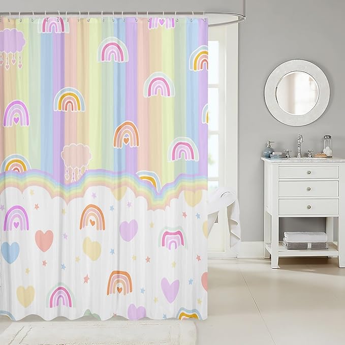 Feelyou Boys Girls Rainbow Shower Curtain Colorful Stripes Bath Curtain Geometric Bathroom Shower Curtain Set Kids Modern Art Teens Bathroom Accessories Room Decor 72"x84"