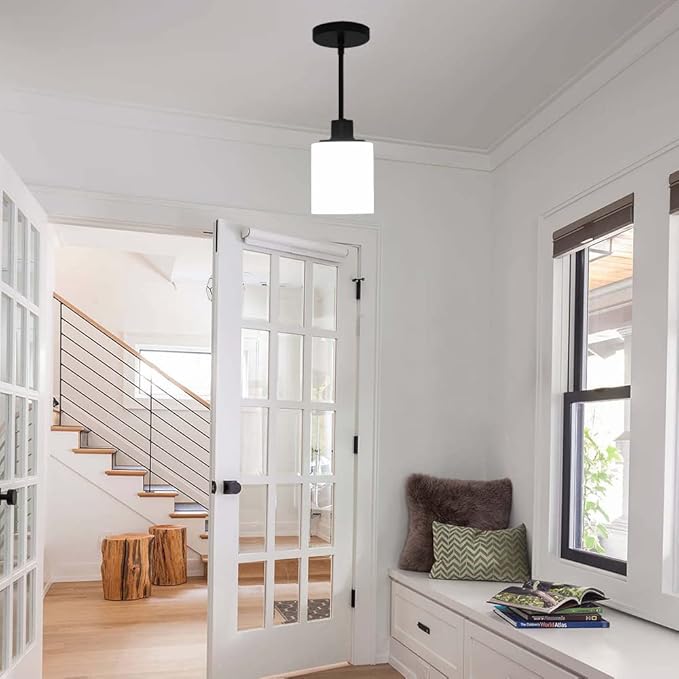 Black Pendant Lights Kitchen Island - Milk Glass Pendant Light Fixture Multiple Stems Rods 3 Units 12 Inch 3 Units 4 Inch (2 Pack Black Downrod)