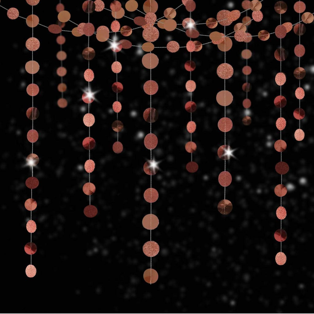 6 Pcs Glitter Rose Gold Paper Circle Dots Garland Party Hanging Decorations Bachelorette Party Engagement Party Bridal Shower Wedding Baby Shower Birthday Party Supplies Cute Photo Backdrop (52 Feet)