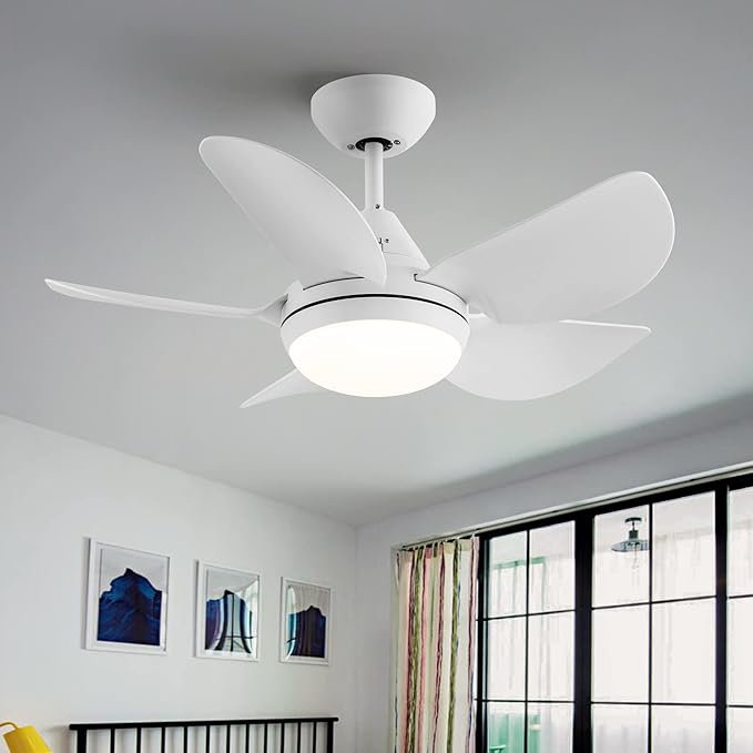 NicBex Ceiling Fan 30 Inch Indoor Modern Ceiling Fans with Integrated LED Light and Remote Control Down Rod Mount Ceiling Fan with 5 Blades for Living Room, Bedroom, White