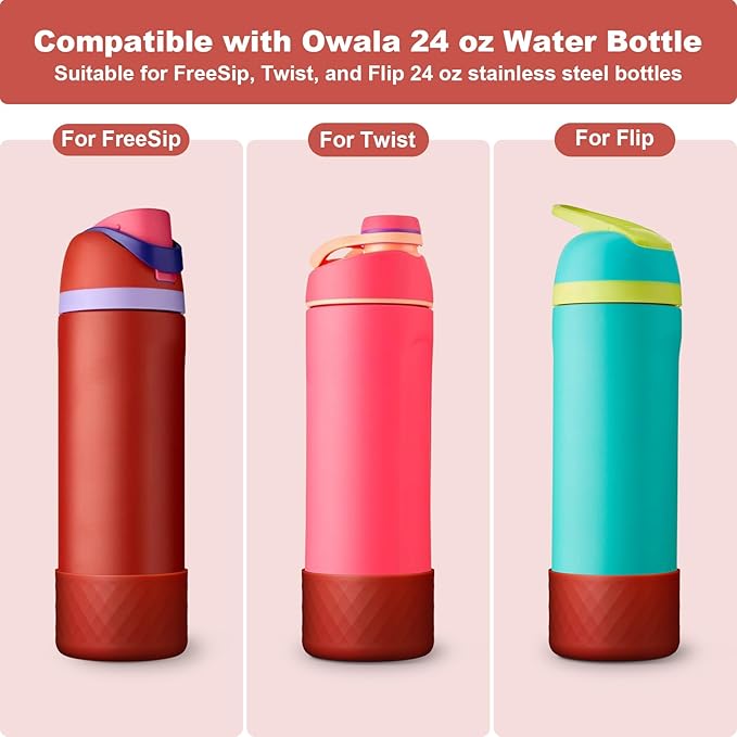2PCS Silicone Water Bottle Boot for Owala 24oz 32oz 40oz, Anti-Slip Protective Sleeve Bottom Bumper Protector for FreeSip, Twist, and Flip Stainless Steel Water Bottles